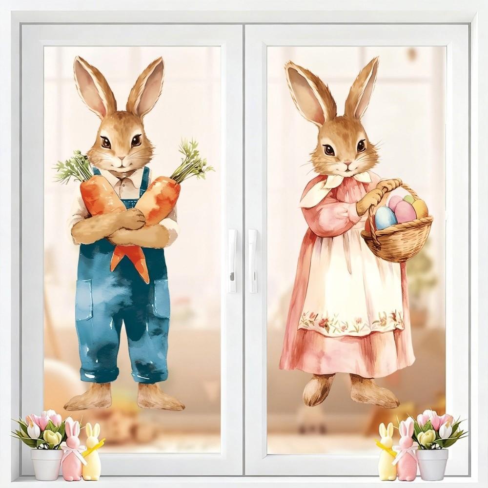 Creative Easter Door Stickers Waterproof Cartoon Easter Egg Window Decals Removable Static DIY Easter Bunny Static Cling Decal