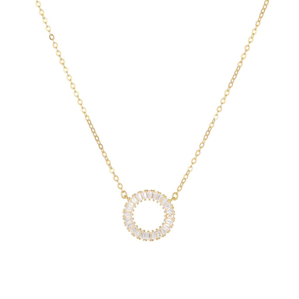 Colar S925 Prata de Lei Banhado a Ouro 18K com Pingente de Zircônia Trapezoidal e Anel de Estrela Geométrica em Corrente para Clavícula