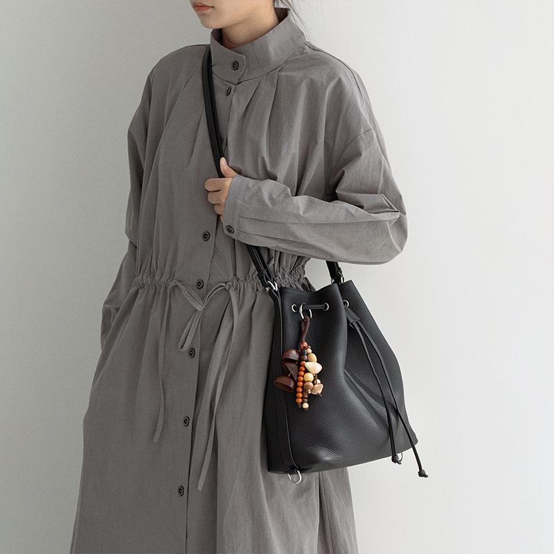 VENOF Niche Top-Grain Leather Bucket Bag - Convertible for Crossbody, Single Shoulder, and Backpack Use Key Details Explained