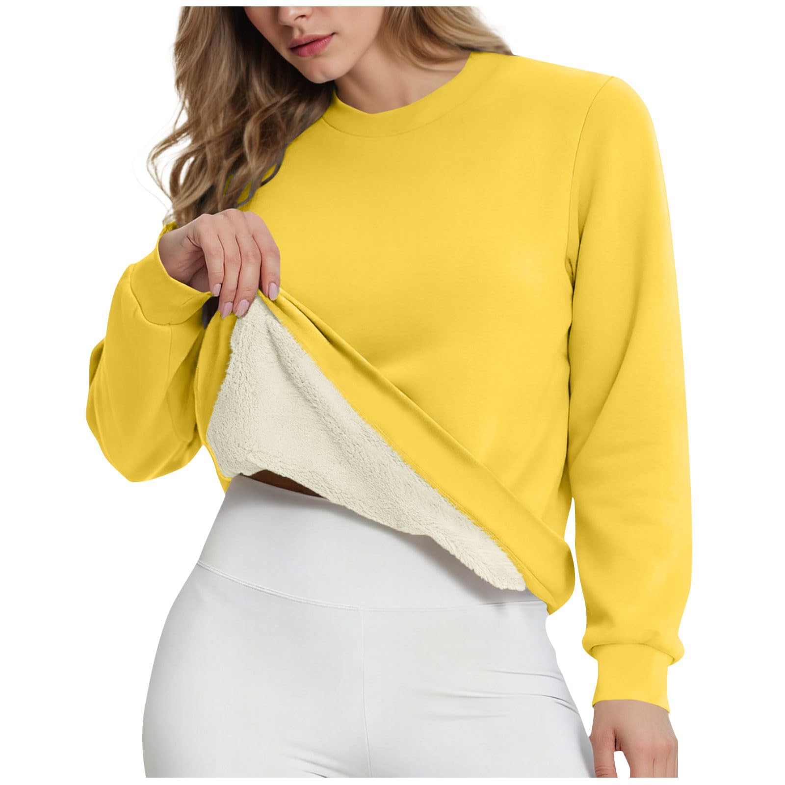

Women s Casual Fashion RoundNeck Pullover Top Winter Solid Color Plush Sweatshirt XL