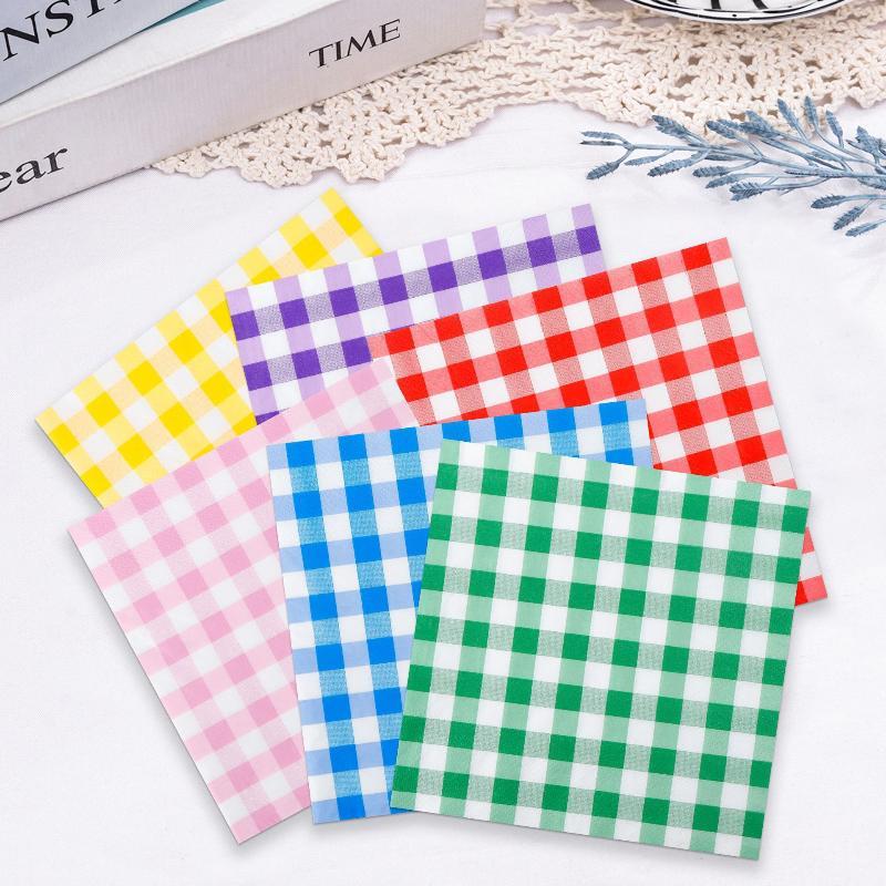 Colorful Gingham Disposable Paper Napkins Soft Absorbent 20 Counts for Picnic Bridal Shower Bachelorette Party Decor