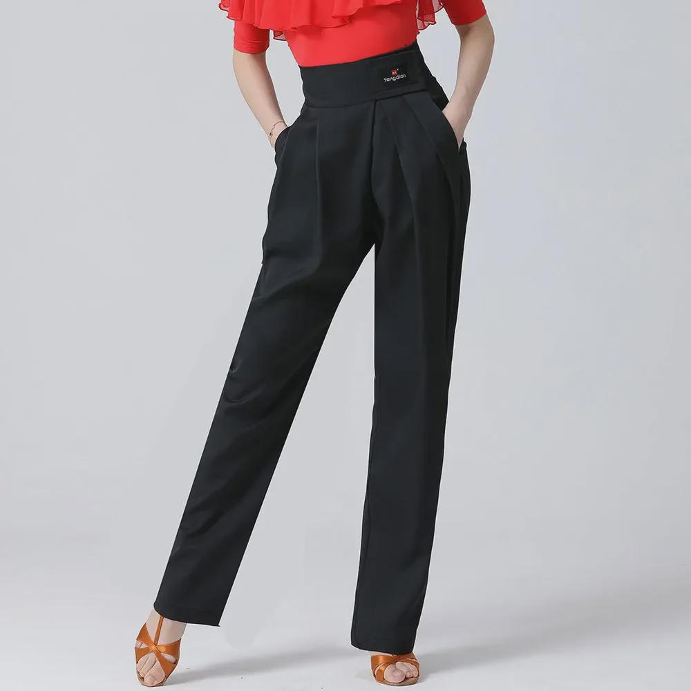 Dámské moderní taneční kalhoty s vysokým pasem – volný společenský a latinský styl