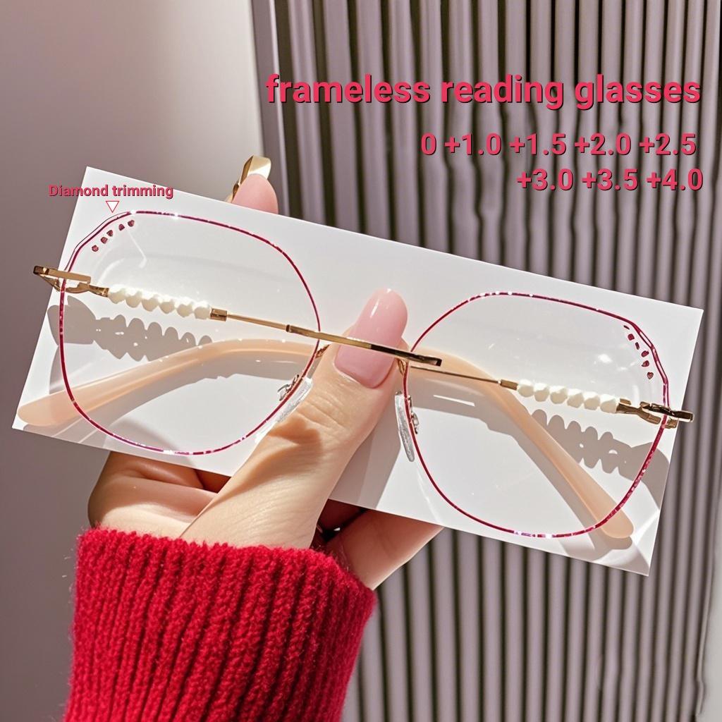 Lunettes de presbytie sans monture taillées en diamant, élégantes et populaires pour femmes, avec monture en métal, anti lumière bleue, lunettes de lecture