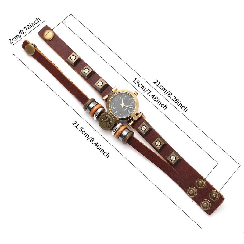 Vintage Punk Mens Leather Watch With Handmade Beaded Band Digital Quartz Wristwatch Adults