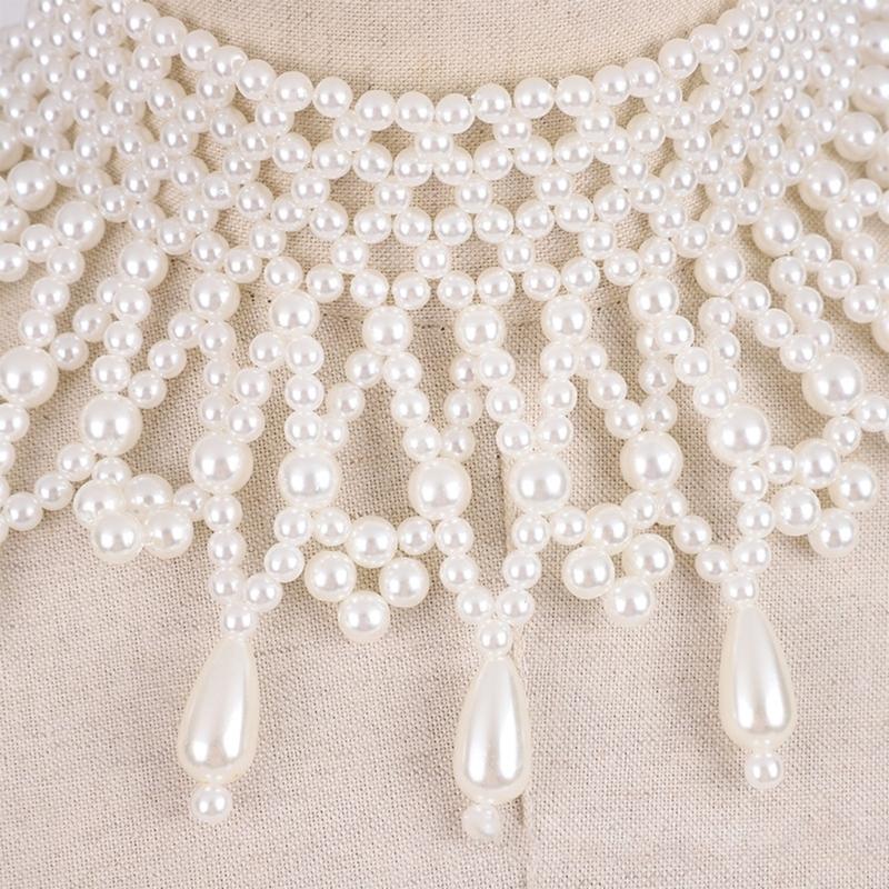Elegant Multi Layered Pearls Body Chain Necklace Shoulder Shawl Choker for Women Prom Club Neckwear Body Jewelry Collar