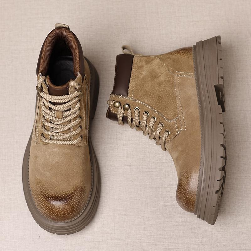 Suede Leather Men's Fashionable Ankle Boots Autumn Winter Male Short Leather Boots Versatile Motorcycle Boots New High Top Botas