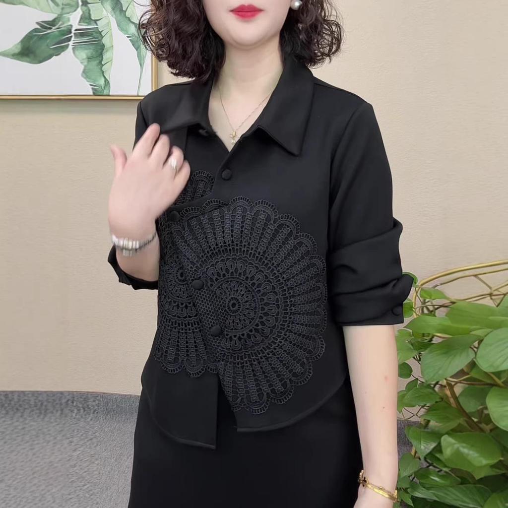 Women's Purple Lapel Embroidered Long Sleeve Shirt - Early Autumn 2026 Design, Slimming Fit