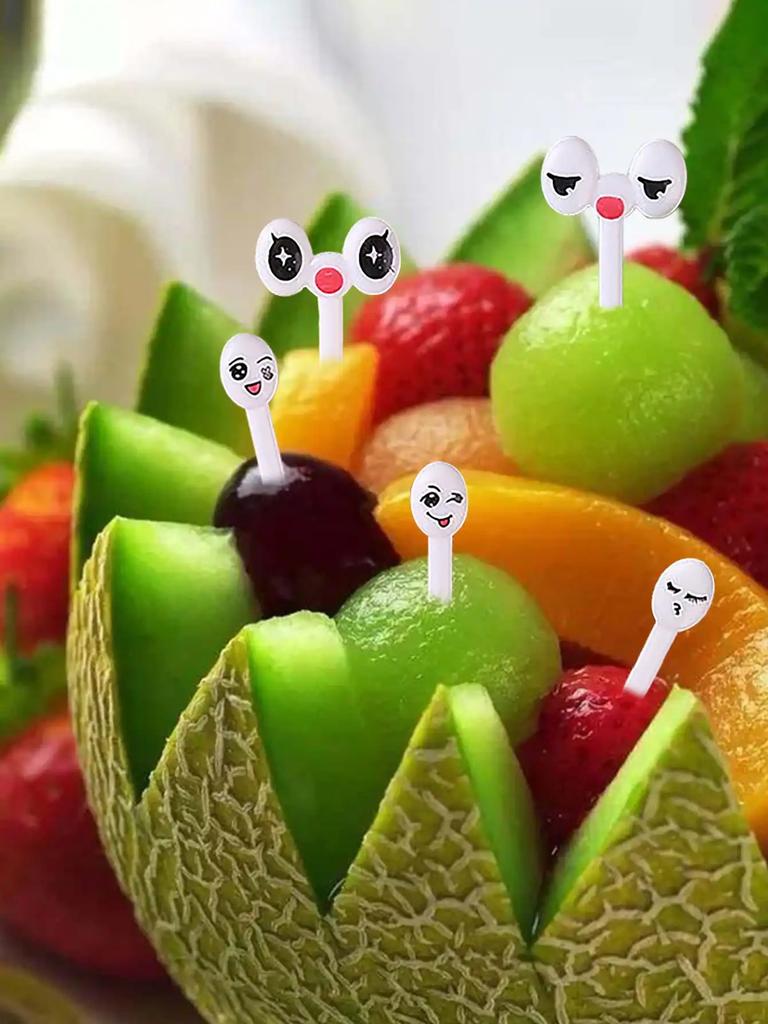 10pcs/set Mini Eye Cartoon Expression Fruit Fork Plastic Fruit Toothpick For Children Harmless