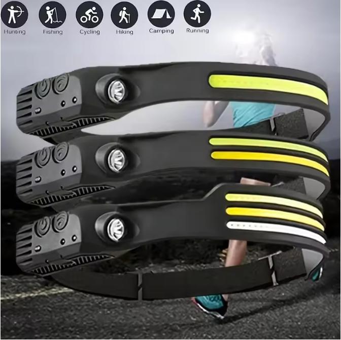 Rechargeable COB LED Headlamp with Sensor Switch USB Charging 5 Modes Waterproof Headlight for Camping Fishing Outdoor Work