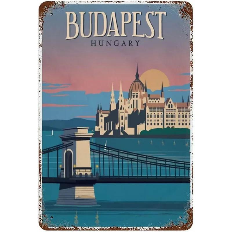 Metal Tin Signs Budapest Dublin Wall Decoration Plaque Vintage Art Poster Iron Painting for Man Cave Home Cafe Garden Club Ba