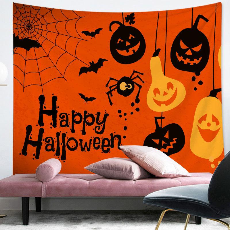 Happy Halloween Tapestry Cartoon Pumpkin Print Tapestry Home Living Room Bedroom Decor Wall Hanging For Boys Teen Festival Gift