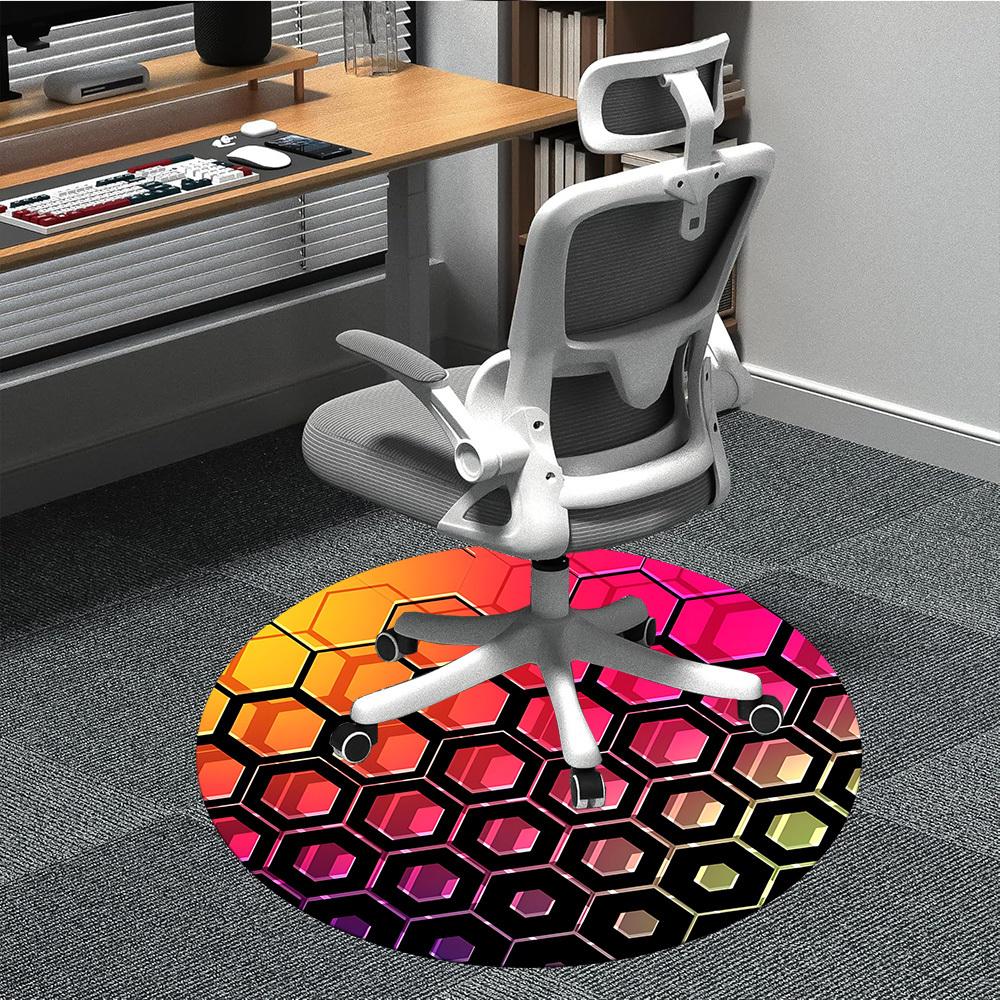 1pc Honeycomb Pattern Chair Carpet for Office, Round Non-Slip Durable Large Size Office Carpet, Suitable for Office, Beautiful Decoration
