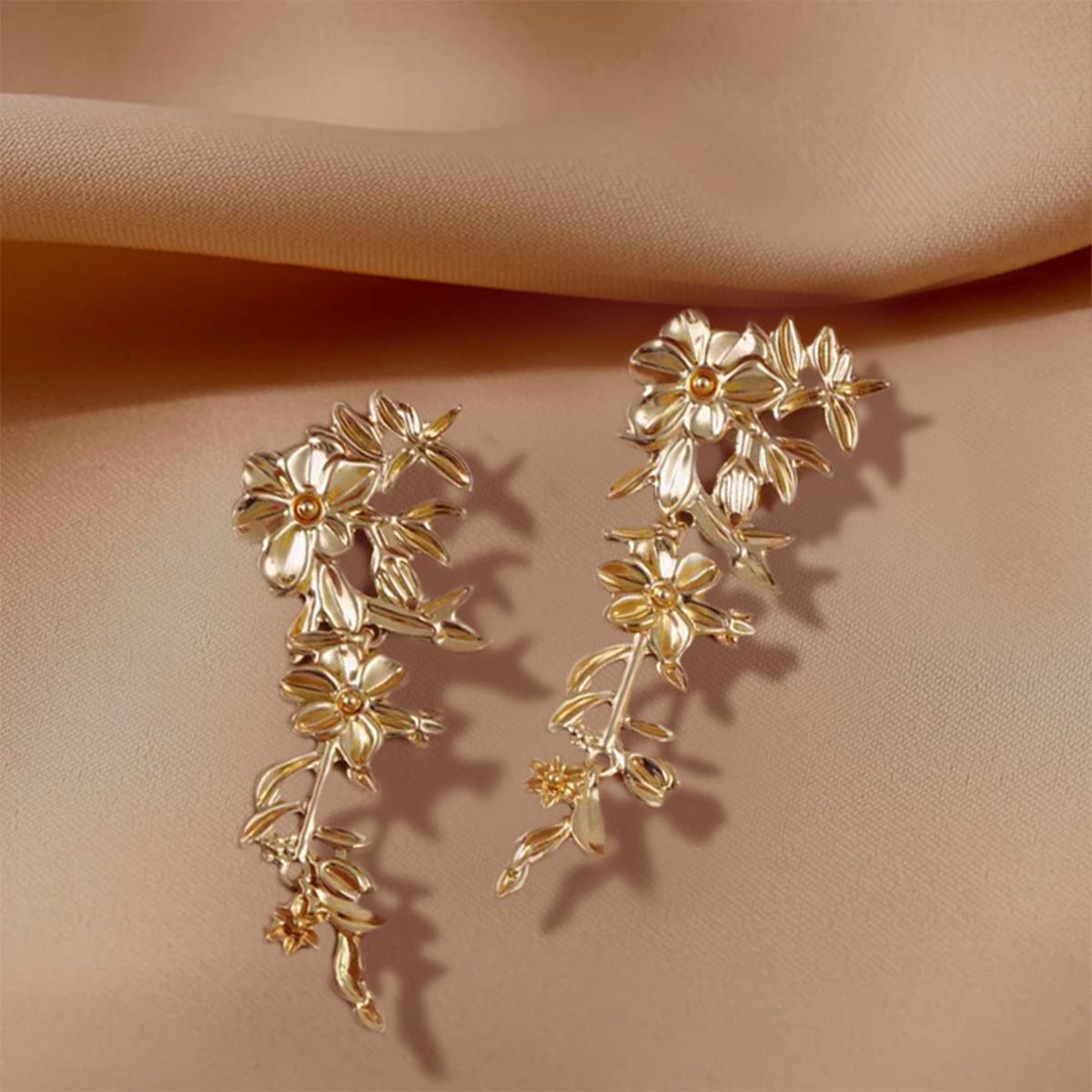 Новые персонализированные длинные серьги с бахромой в виде цветов и листьев, серьги-листья, золотые серьги для женщин