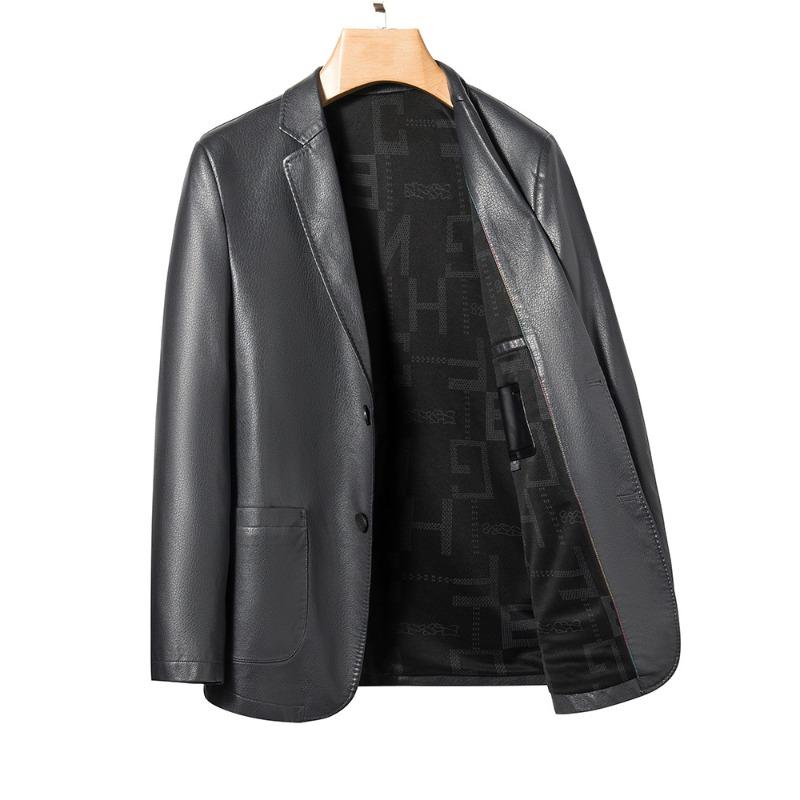 Autumn New Men's Genuine Leather Coat Slim Leather Jacket Business Casual Young Luxury Dad Wear