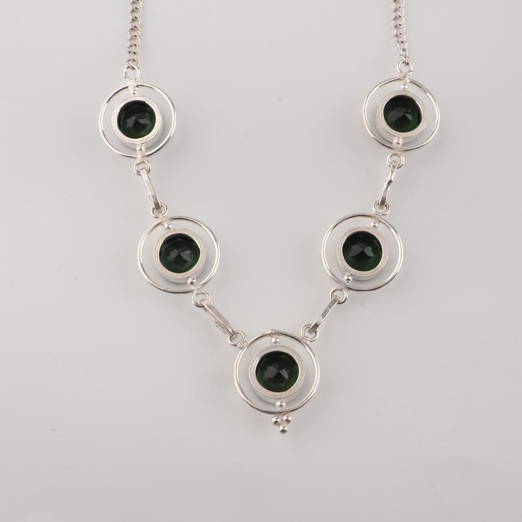 Green Tourmaline Gemstone Silver Necklace, 925 Sterling Silver Pretty Homemade Necklace, October Birthstone Gift, RN-2-12