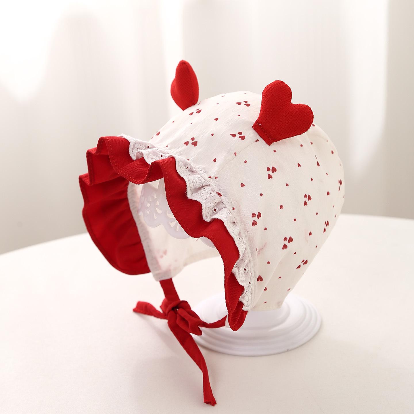 Floral Lace Trim Princess Baby Hat with Ear Protection - Spring/Autumn Style Circumference 46-48cm красный