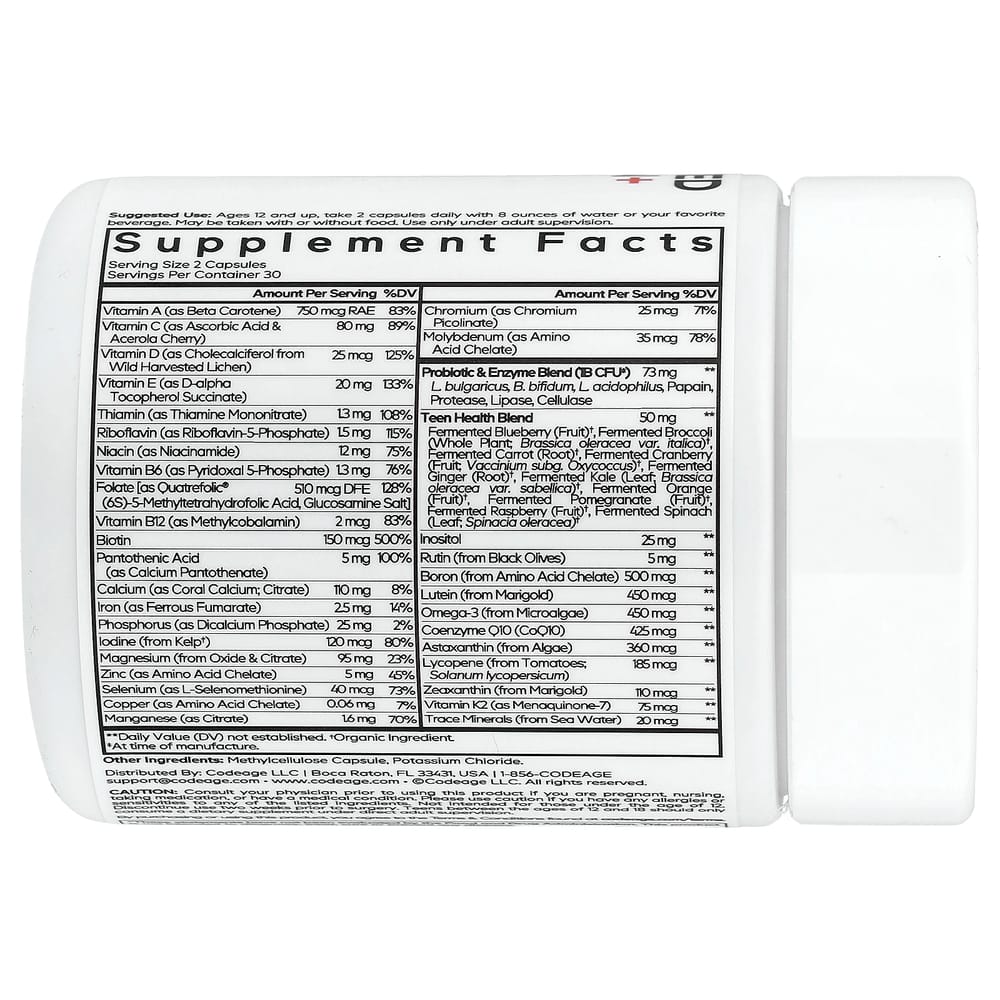 Codeage Fermented Teen Multivitamin Capsules, 60 Count