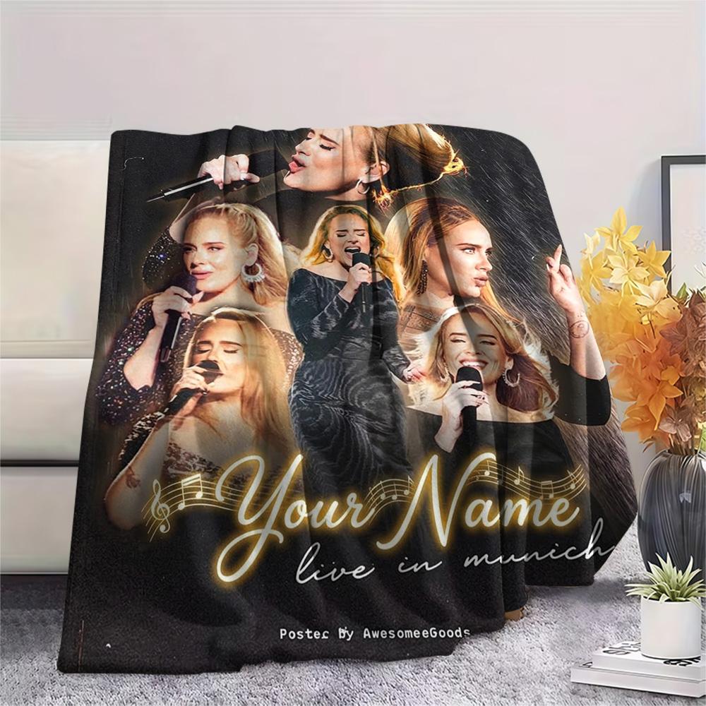 1PC Adele Cosmic Harmony Custom Name Patterned Flannel Blanket Suitable For All Seasons For Home Decor Warmth And Comfort Gifts Holiday Present