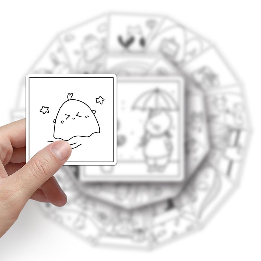 50 Black and White Line Drawing Doodle Cartoon Simple Gulka Hand Account DIY Water Cup Suitcase Sticker Waterproof