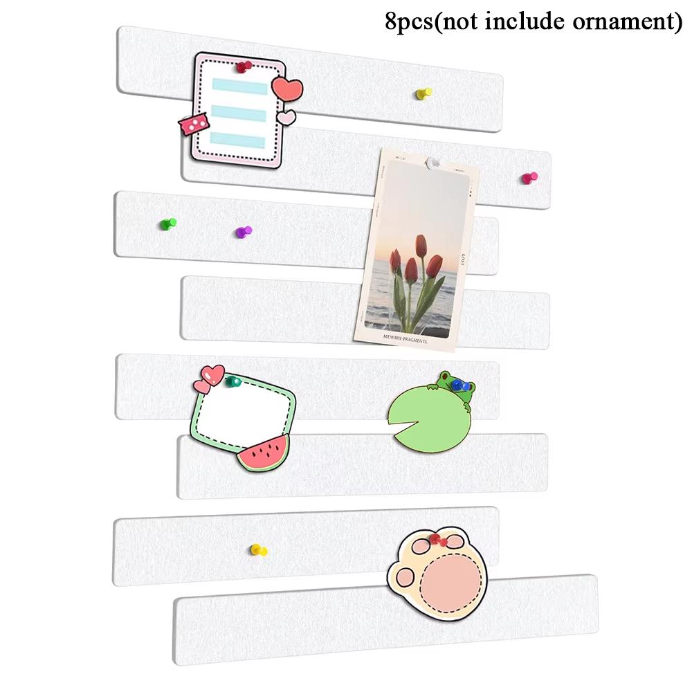 8Pcs Felt Pin Board Bar Strips Self-Adhesive Lightweight Bulletin Board Strips For Memo Schedule Photo Display Wall Decoration