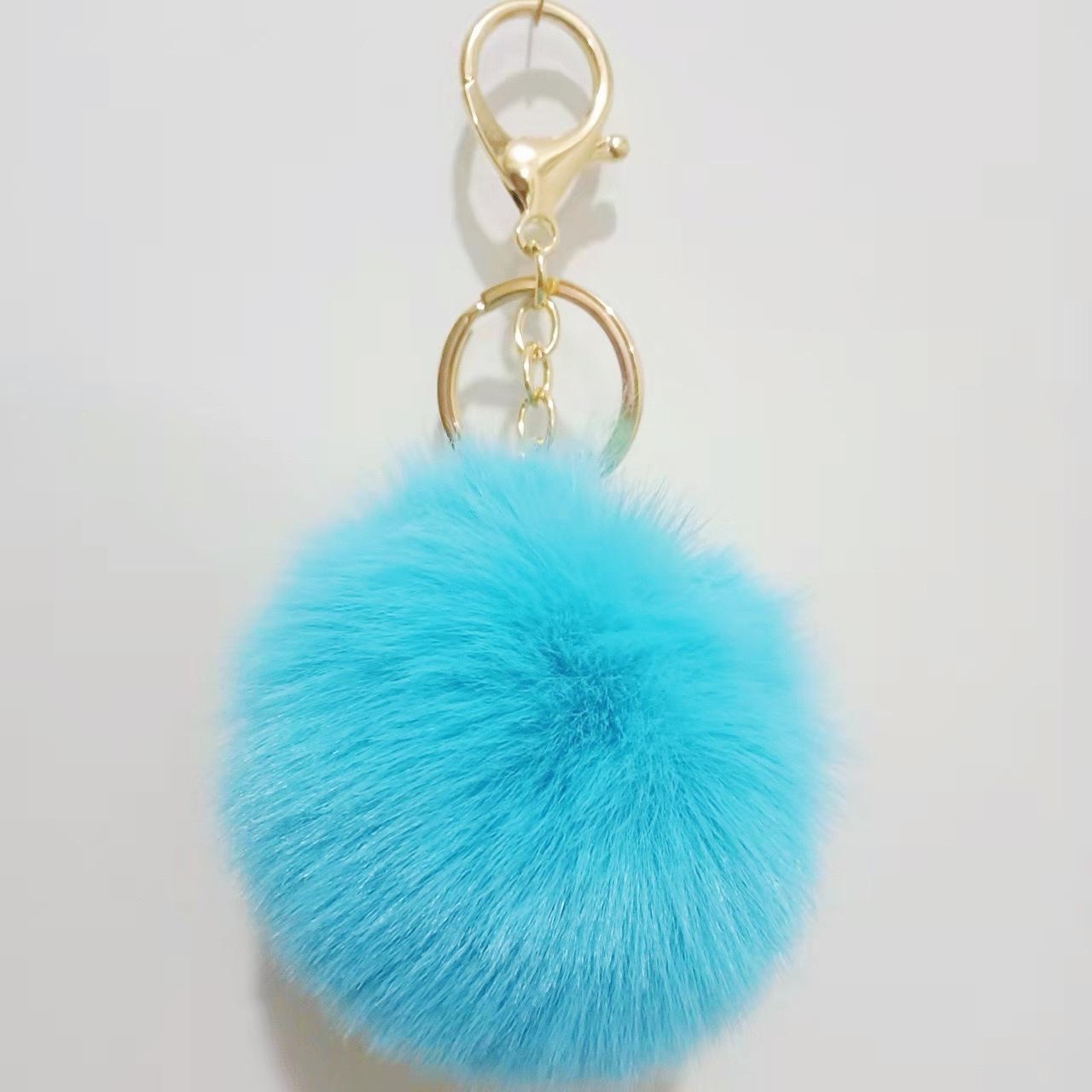 

Брелок-мяч из искусственного меха кролика Рекс 8 см - подвеска на сумку и аксессуар для одежды Fur Ball Elastic Band - No Hardware озеро синий