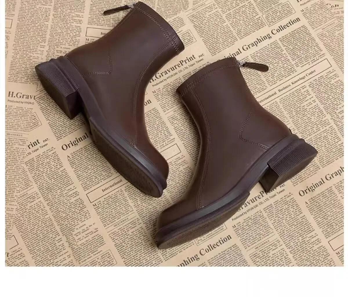 Ботинки женские нескользящие на открытом воздухе однотонные 2024 новые осенне-зимние — фото 8