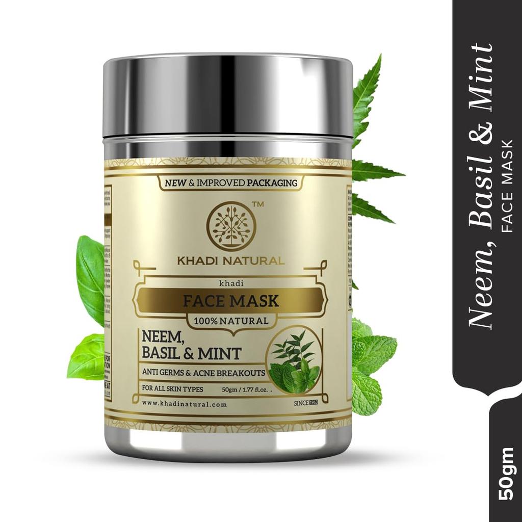 Khadi Natural Neem Basil Mint Anti Acne Face Mask 50g Herbal Skincare for Clear Radiant Skin