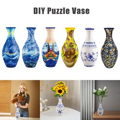 Vaso Flor de Porcelana com Design de Quebra-Cabeça 3D Montagem DIY Brinquedo Educativo Decoração de Casa Arranjo de Casa Presente de Natal Brinquedo