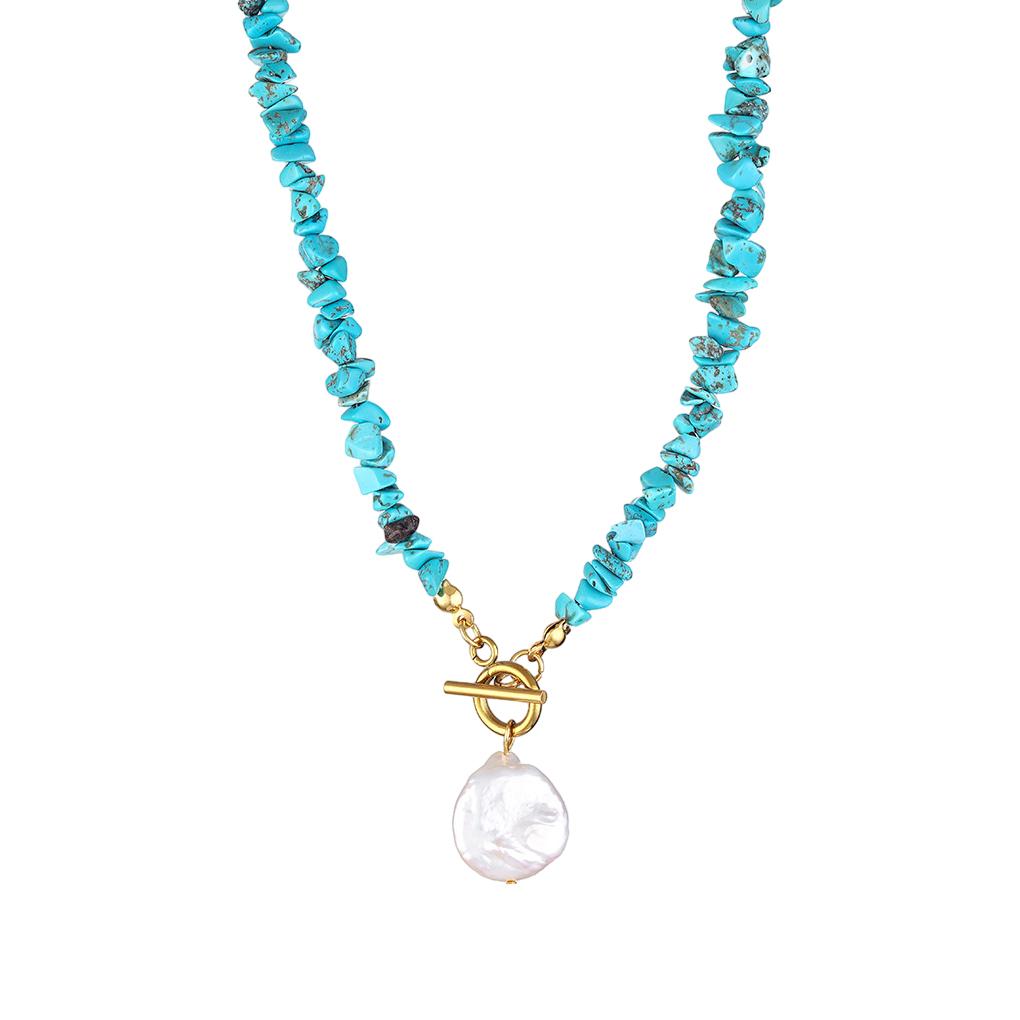 Vintage Alien Pearl OT Buckle Necklace Natural Women's Pearl Pendant Choker Necklace Elegance Simple Jade Turquoise Necklace