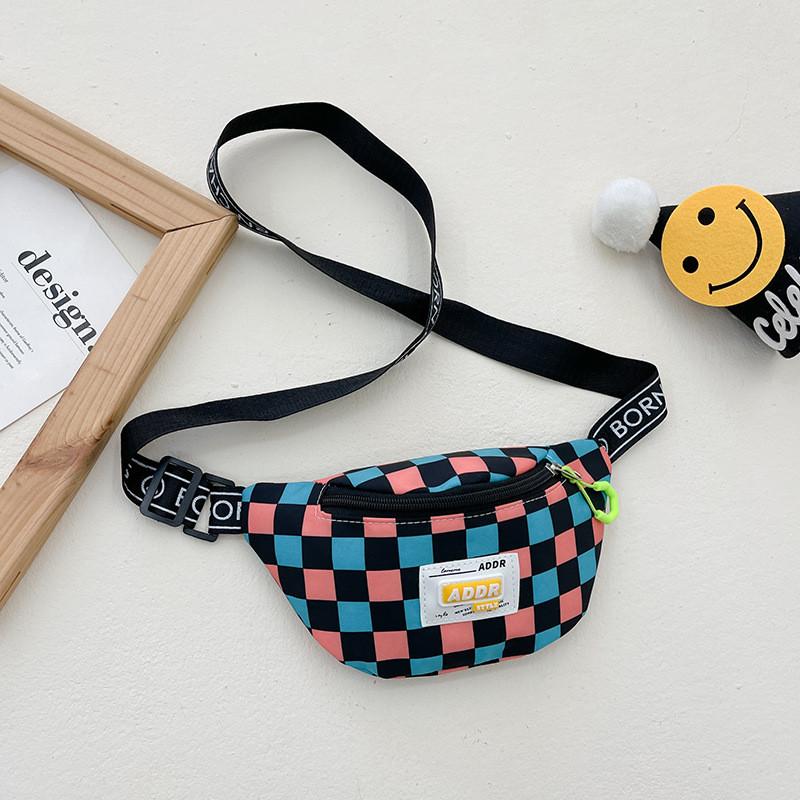 Stylish Children's Checkered Pattern Sling Bag Durable Canvas Crossbody Backpack With Large Capacity For Snacks