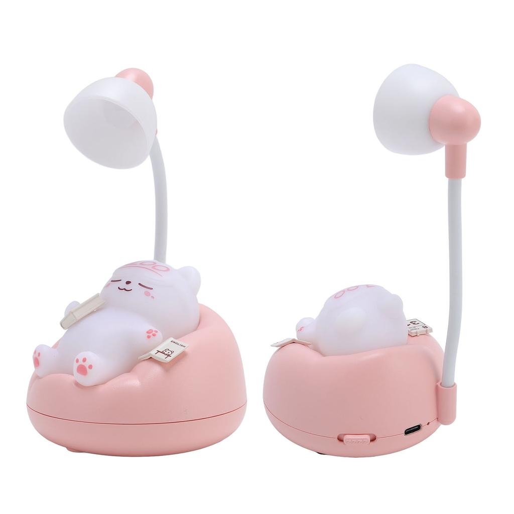 Table Night Light Cute Cat Shape 3 Brightness Eye Care Animal Bedside Lamp for Bedroom Pink