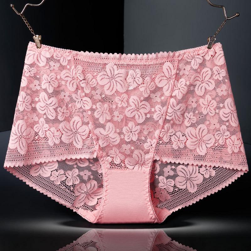 8992 Women's High-Waisted Cutout Lace Panties - Plus Size, Black/Red, Cotton Crotch