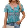 Women's Fashion Short Sleeve Tops Floral Print T-Shirt Round Neck Button Shirts Casual Loose T-Shirt Summer Womens Clothing