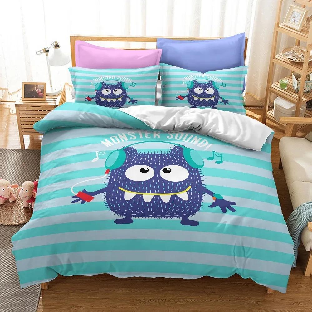 Monster mit großen Augen Bettwäscheset Niedlicher Cartoon 3D-Druck Bettdecke Luxus Queen King Einzel Bettbezugset Heimtextil Dekor Kinder