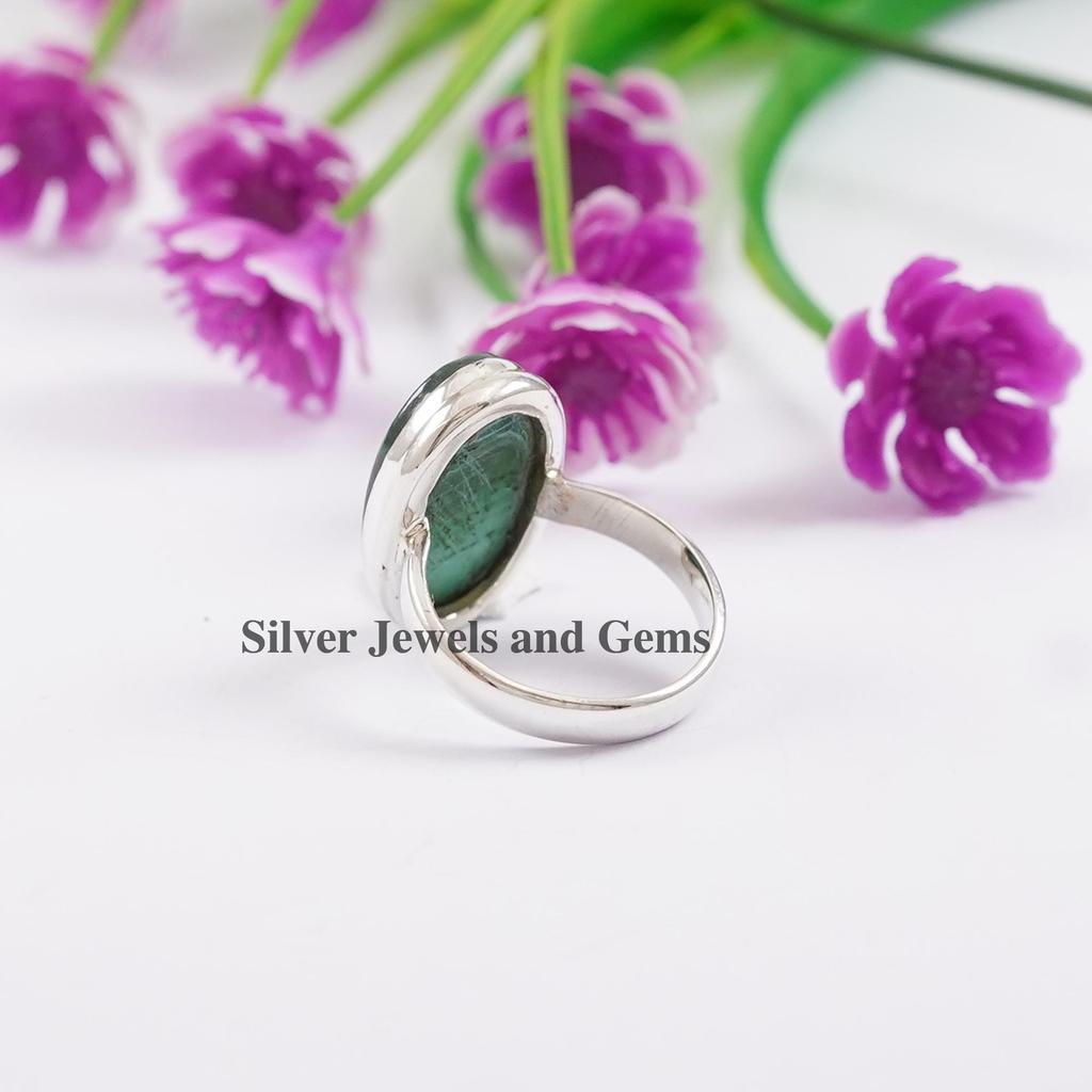 Oval Malachite Ring: Handmade 925 Sterling Silver, Taurus Birthstone