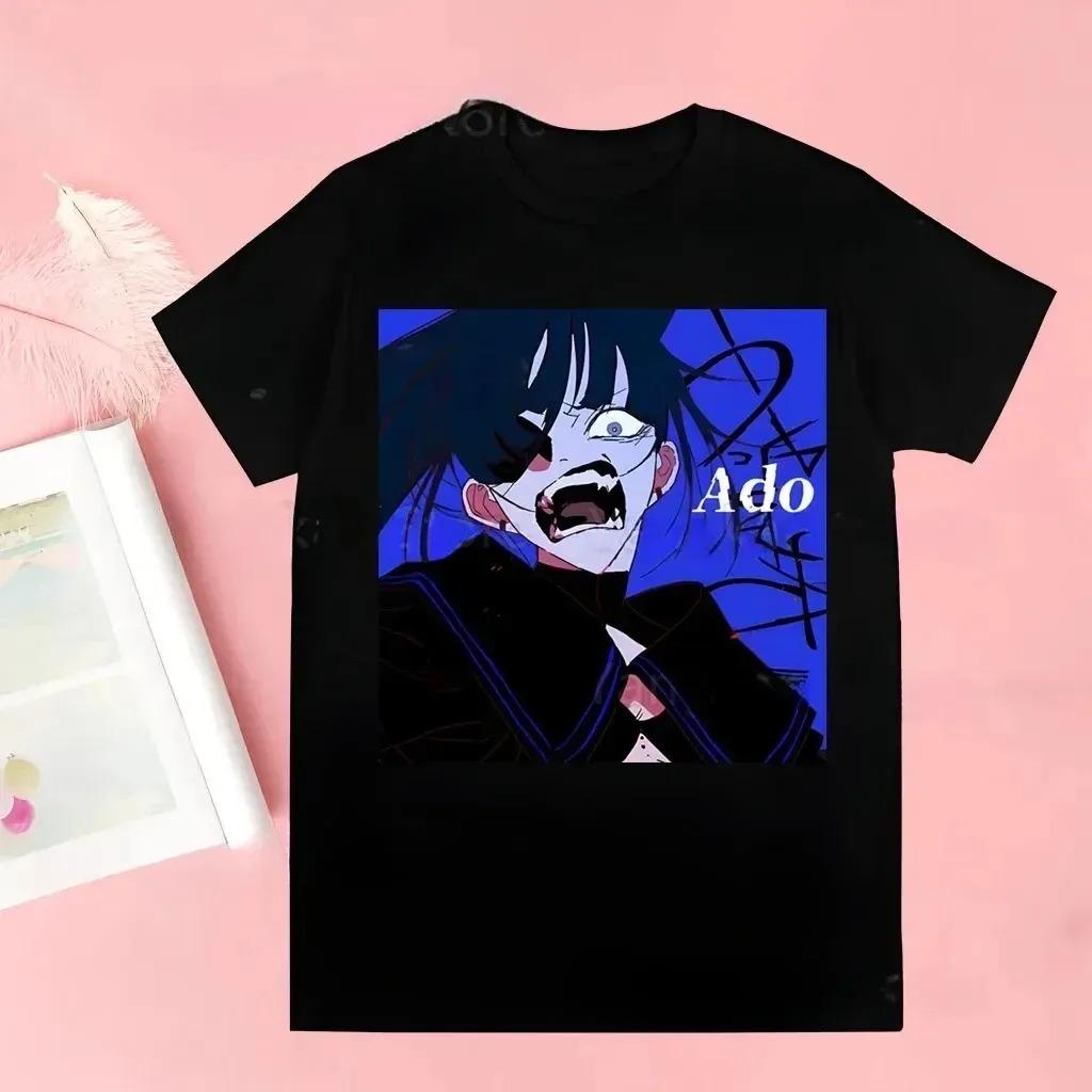 Ado Fanart Blaue Rose Anzug T-Shirt, Unisex Japanische Sängerin Ado Anime Stil Streetwear Tee, 100% Baumwolle Lässiges Kurzarm Oberteil