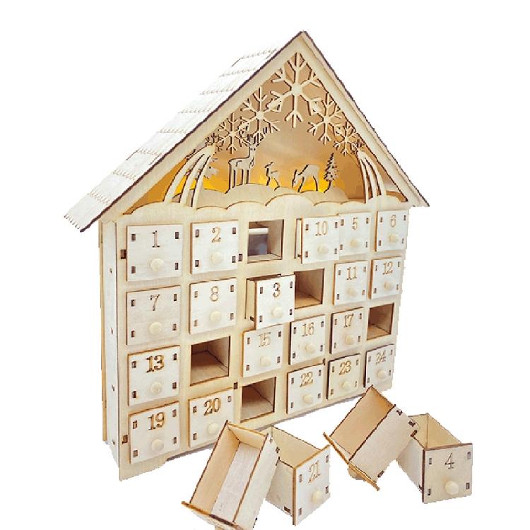 Xmas Countdown Christmas Decoration with Drawers & LED Lights Gift for Adult Kid