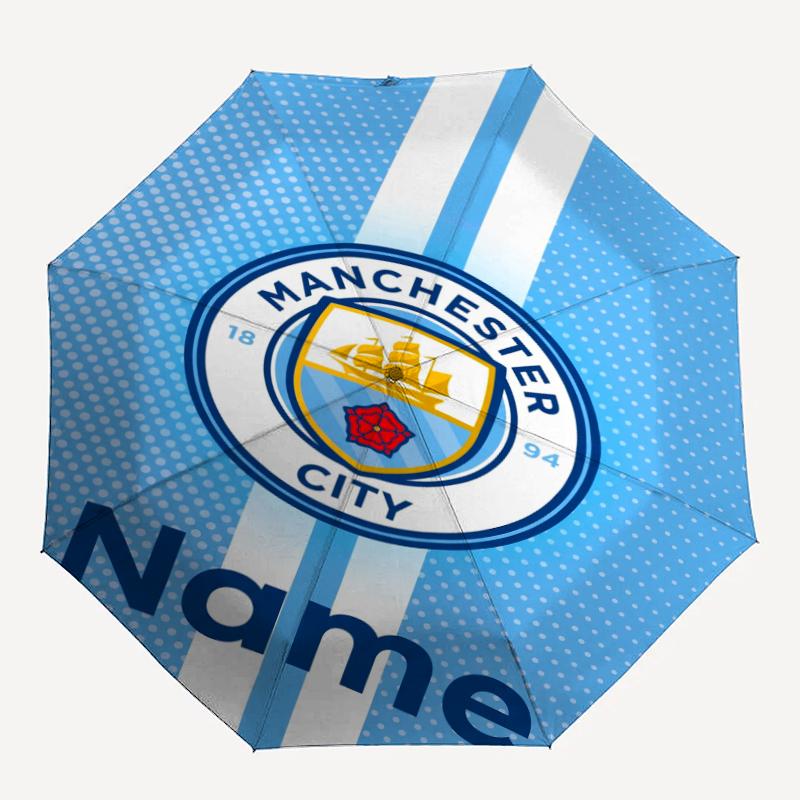 Automatisk Paraply med Personligt Navn og Manchester City Tema, Let & Bærbar, 8 Ribber, Perfekt til Udendørs Rejser, Fødselsdage, Jul, Gaver.