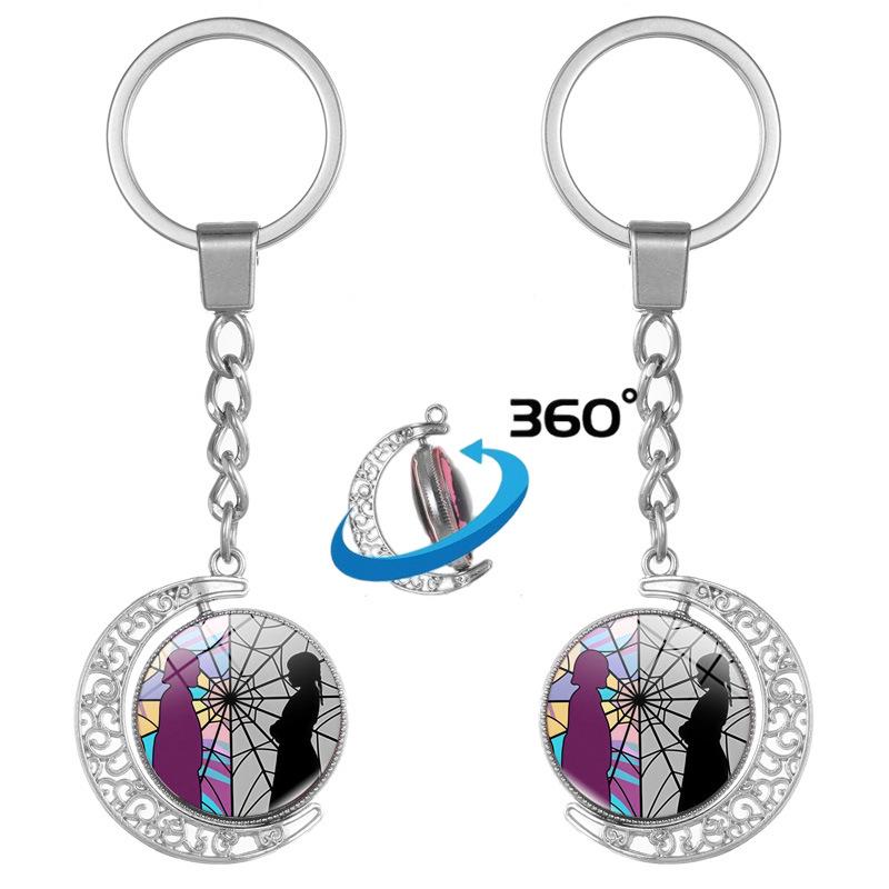 European & American Trendy Wednesday Addams Family Double-Sided Rotating Pendant Necklace Keychain