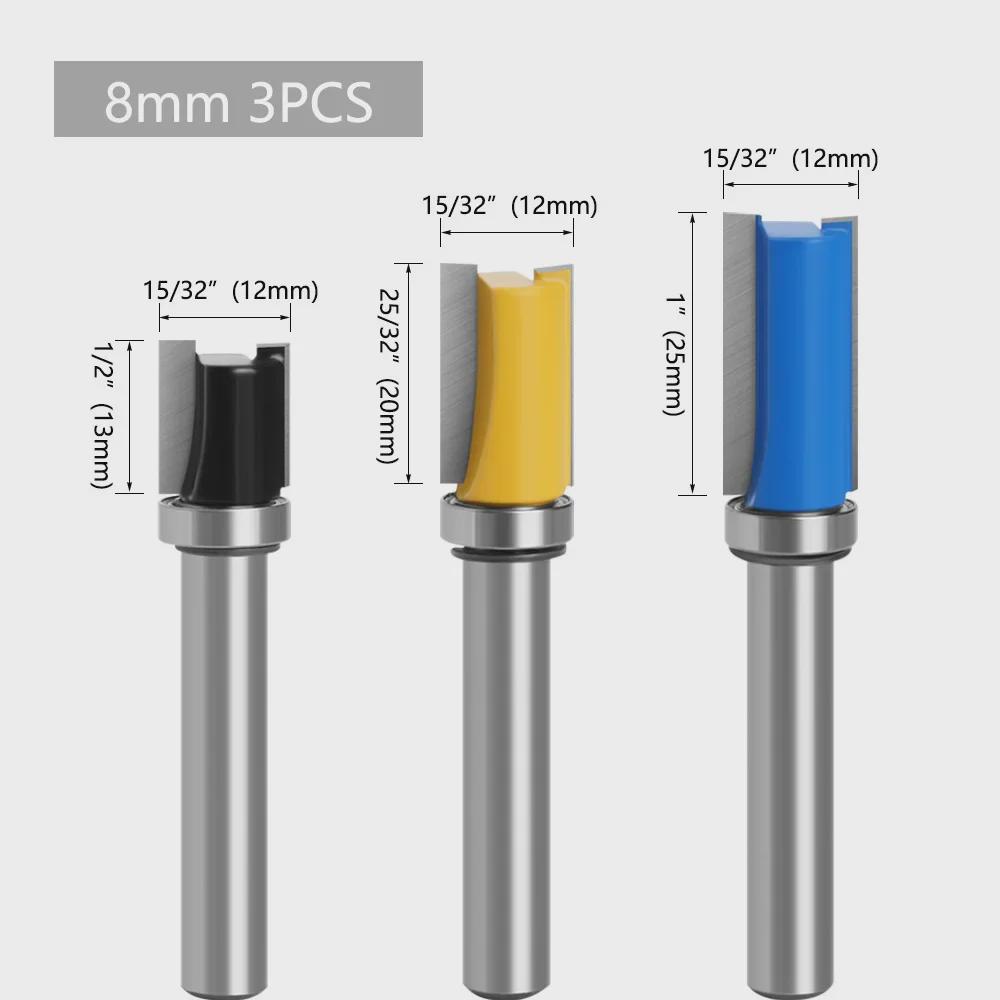 8mm Woodworking Trimming Tool Head with Bearing - Straight Double-Edged Milling Slot Cutter