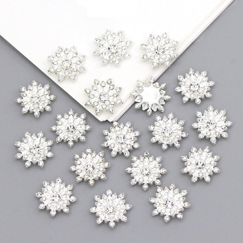 10 Stück Schneeflocken-Cabochon-Metallbasis, Strass, glitzernde Strass-Knöpfe für Kleidung, Schuhe, Taschen, Zubehör, DIY-Handwerk, 16 x 16 mm