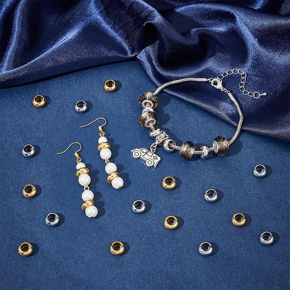 1box 30pcs 2 colors 304 Stainless Steel Beads Rondelle Golden & Stainless Steel color 10x5mm Hole: 6mm 15pcs/color