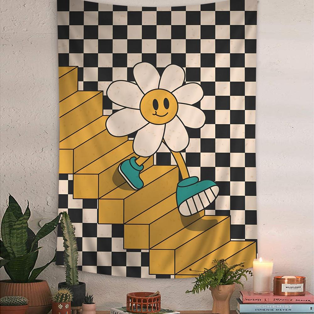 

Sunflower Smiley Face Wall Tapestry Hanging Tarot Hippie Wall Rugs Dorm Wall Hanging Sheets 74x94cm(29x37in)