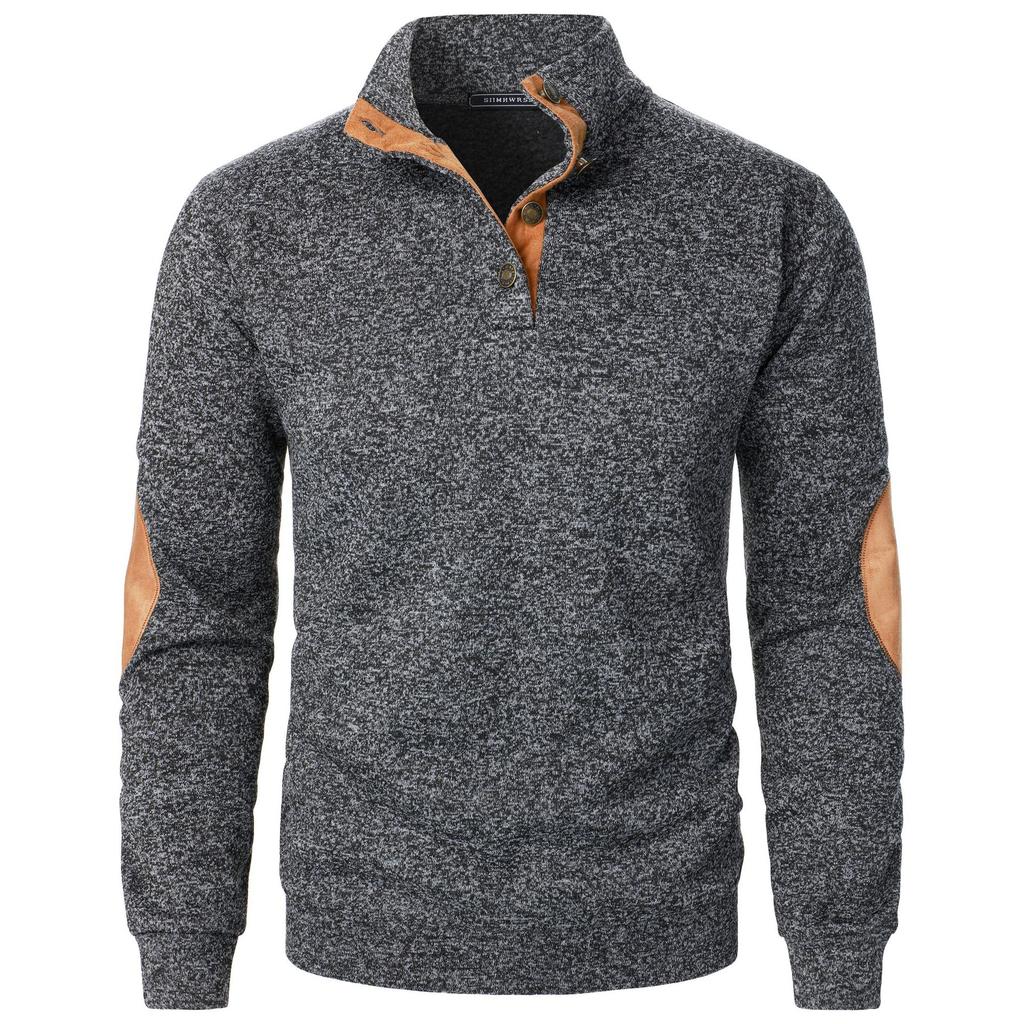 Men's Stand Collar Sweatshirt Jacket Knit Elbow Patch Casual Jacquard Cardigan Hoodie