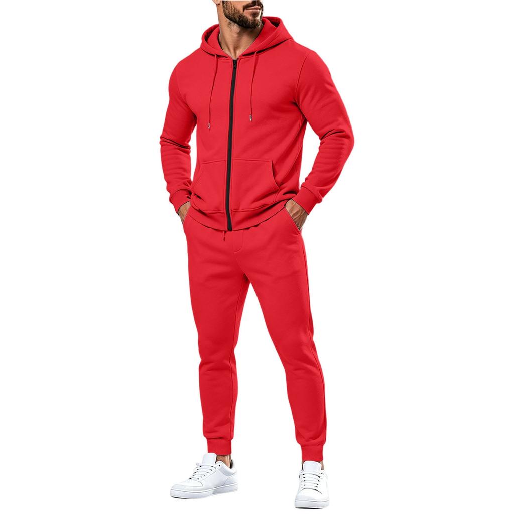 Herren Zip-Up Hoodie und Jogginghosen Set mit mehreren Taschen für Sportbekleidung