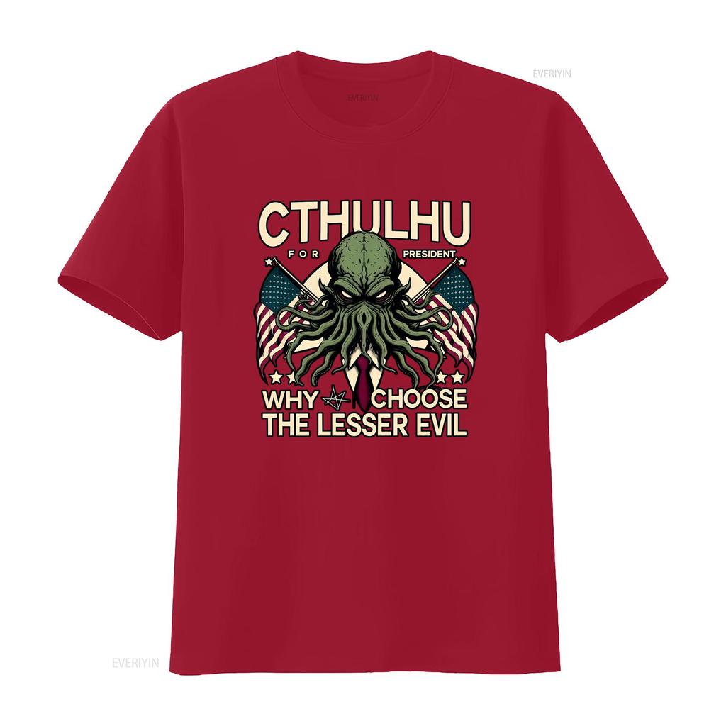 Vintage Cthulhu For President Funny Evil Slogan Print Casual Streetwear T Shirt vintage Washed homme Versatile Stylish Soft
