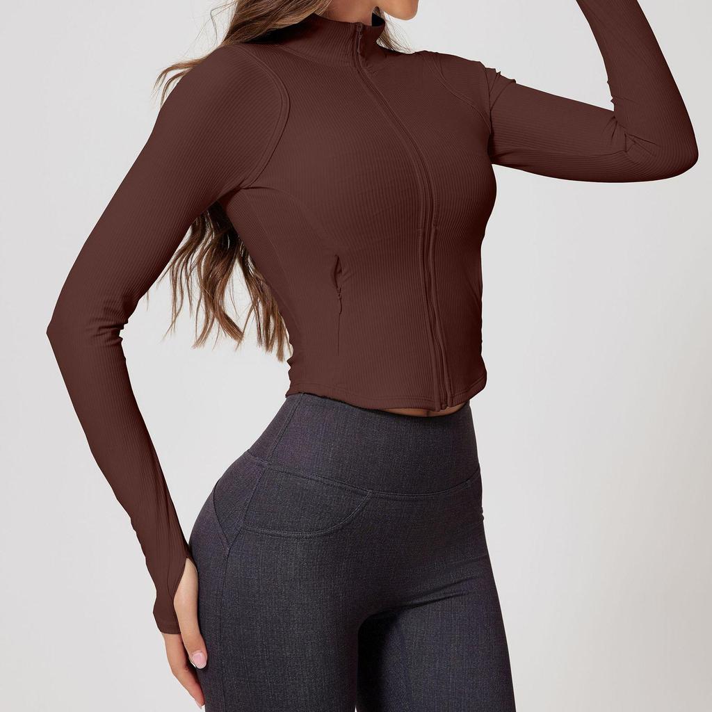 Women's Stand-Collar Windproof Yoga Jacket - Warm, Nude Feel, Long-Sleeve for Outdoor Running & Fitness