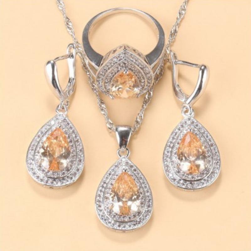 

Комплект украшений из драгоценных камней, подвеска, серьги, ожерелье, кольцо, женский комплект 10#