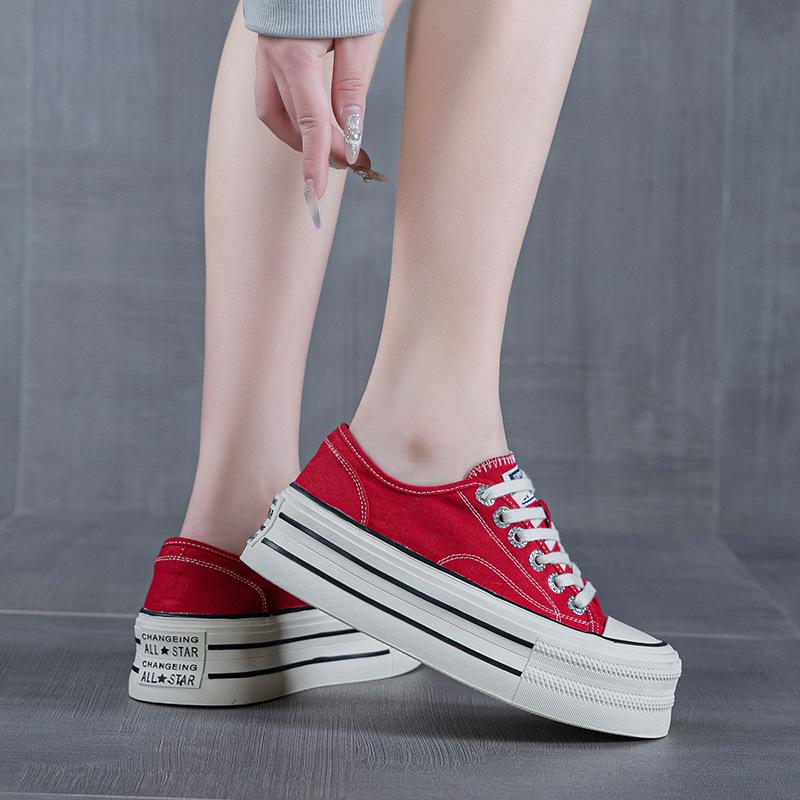 Canvas shoes thick-soled heightened casual spring new muffin-soled breathable sports board shoes