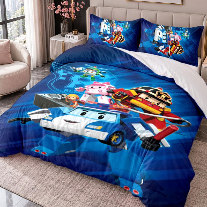 Robocar Poli 3Pcs Bedding Set Duvet Cover With Two Pillowcases For Bedroom Home Decoration